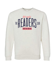 Natural heather unisex fleece sweatshirt with “Late Night Readers Club BYOB” design on flat lay – Little Mama Shirt Shop