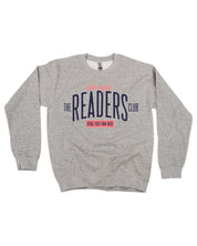 Unisex fleece sweatshirt in gray with “Late Night Readers Club BYOB” design on flat lay – Little Mama Shirt Shop
