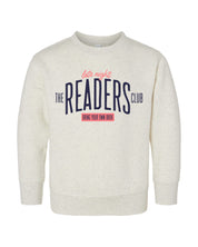 Kids fleece sweaters with “Late Night Readers Club BYOB” design on flat lay – Little Mama Shirt Shop