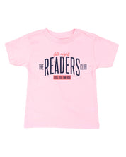 Child’s t-shirt with “Late Night Readers Club BYOB” design in pink, on flat lay – Little Mama Shirt Shop