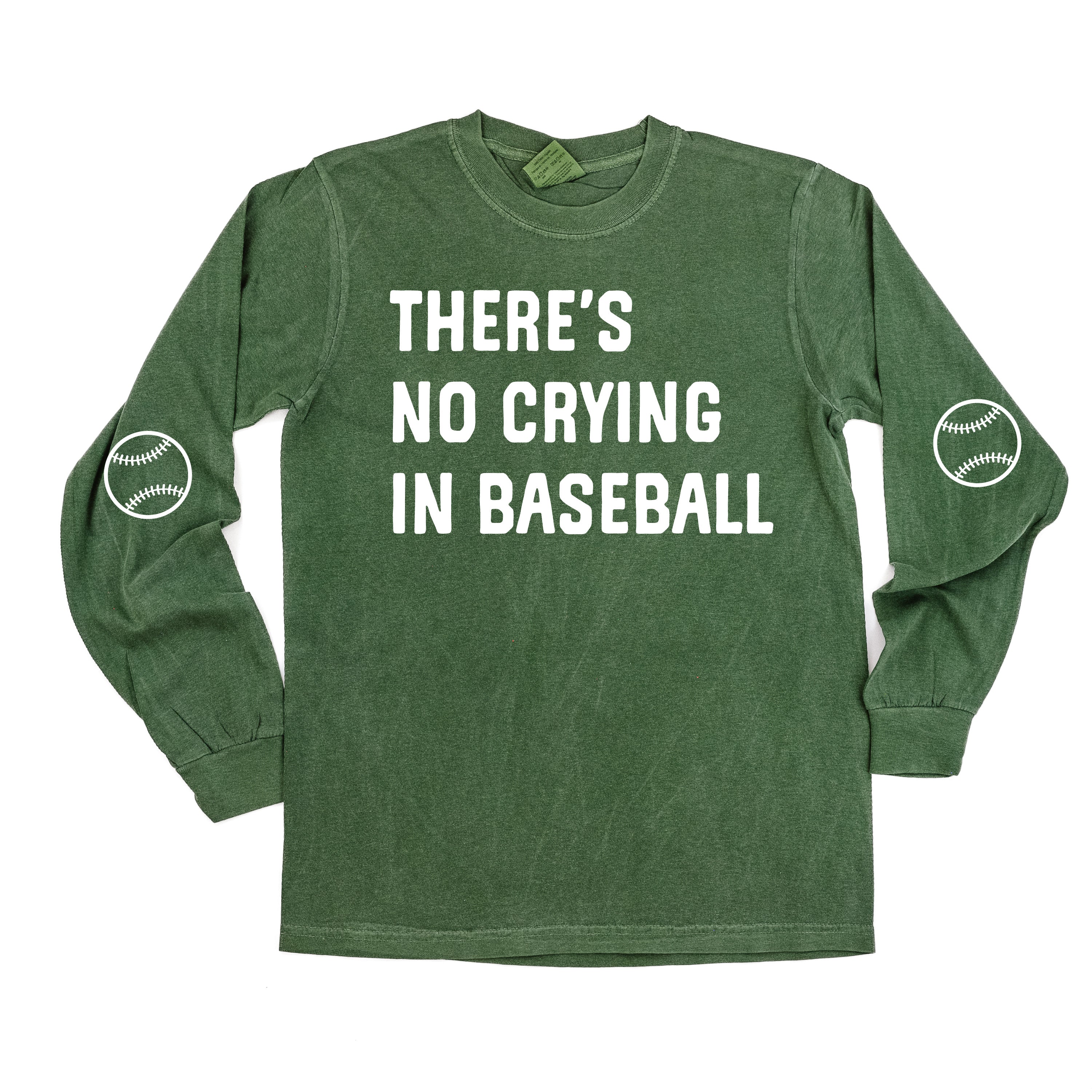 There's No Crying In Baseball (elbows) - Custom Number (back) - LONG SLEEVE Comfort Colors Tee Little Mama Shirt Shop