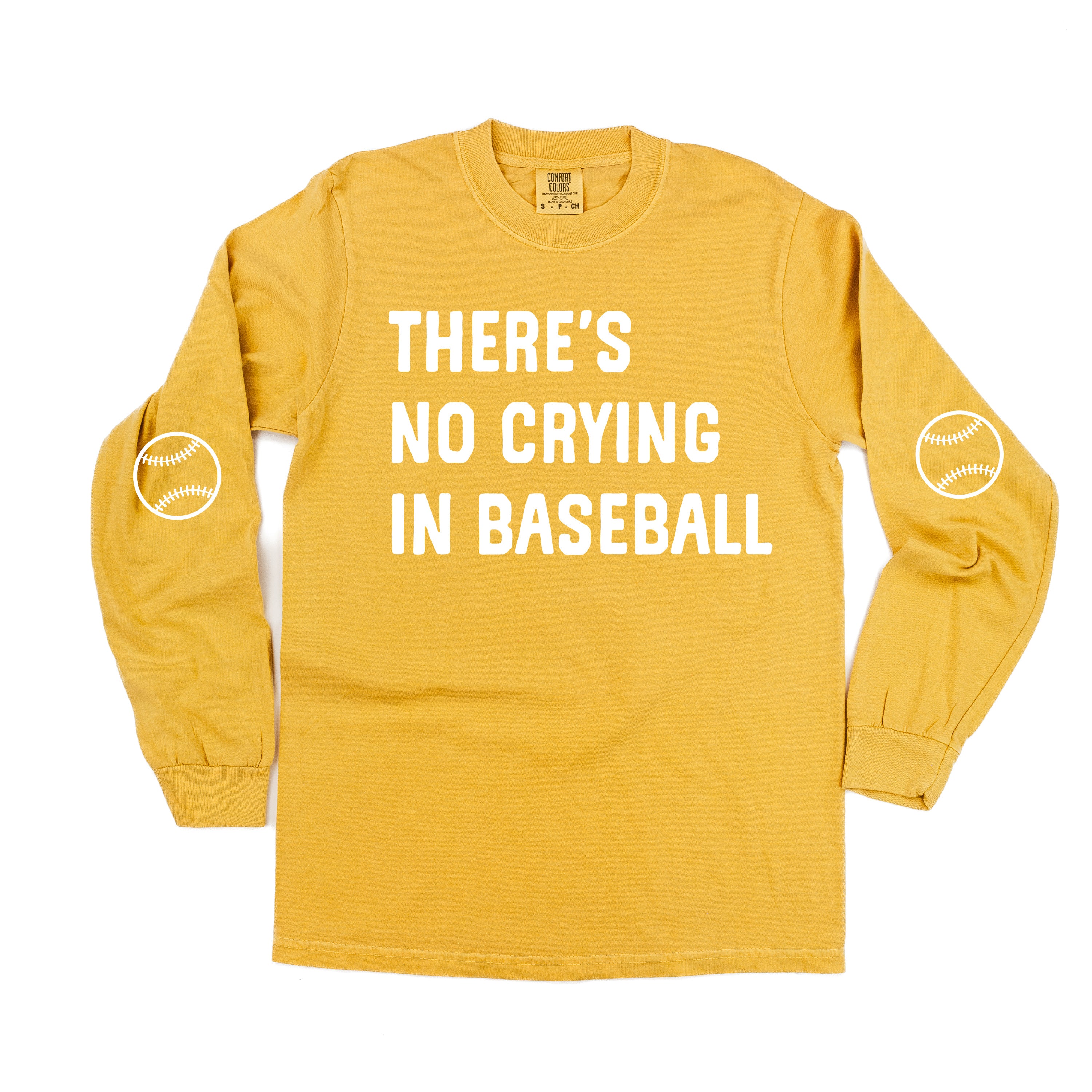 There's No Crying In Baseball (elbows) - Custom Number (back) - LONG SLEEVE Comfort Colors Tee Little Mama Shirt Shop