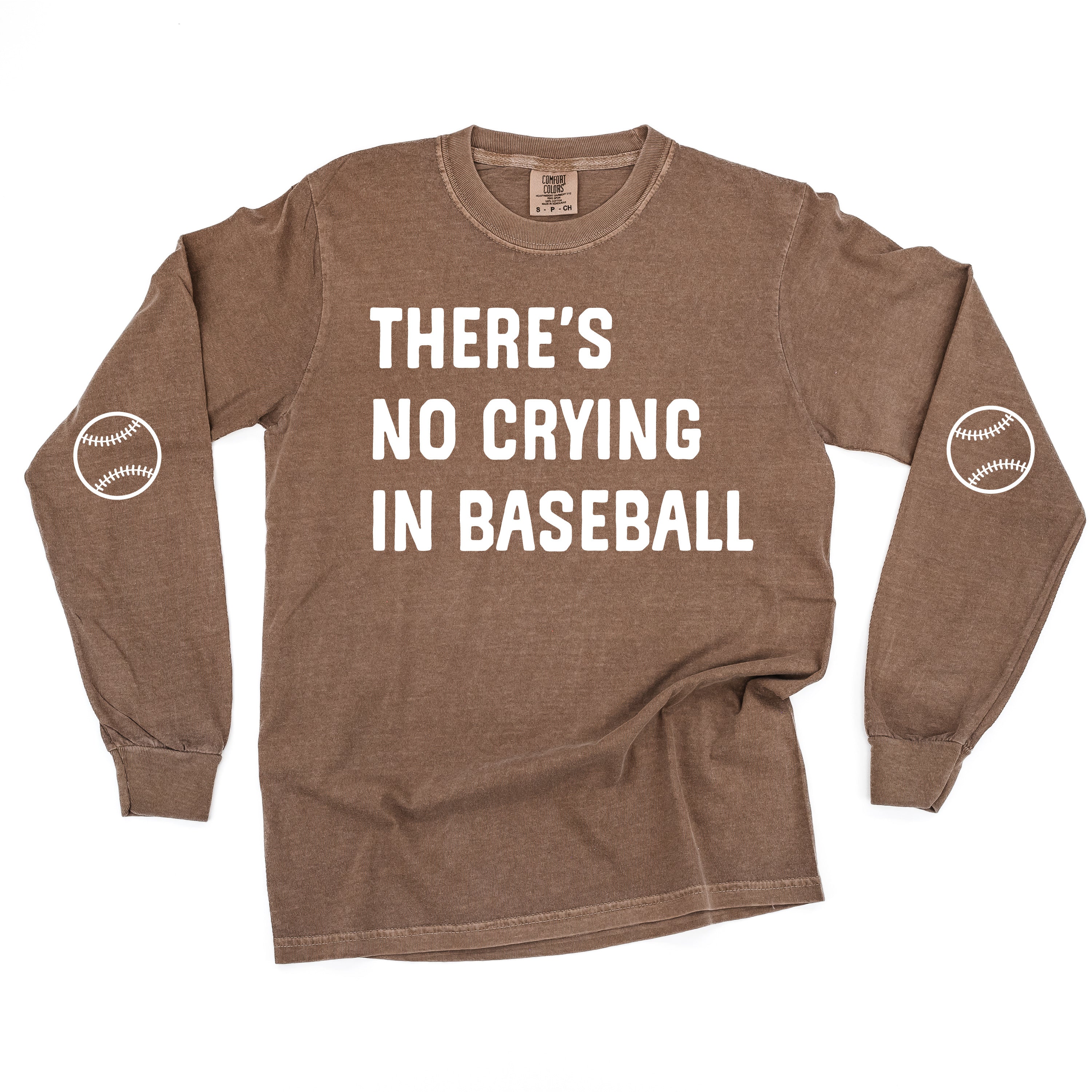 There's No Crying In Baseball (elbows) - Custom Number (back) - LONG SLEEVE Comfort Colors Tee Little Mama Shirt Shop