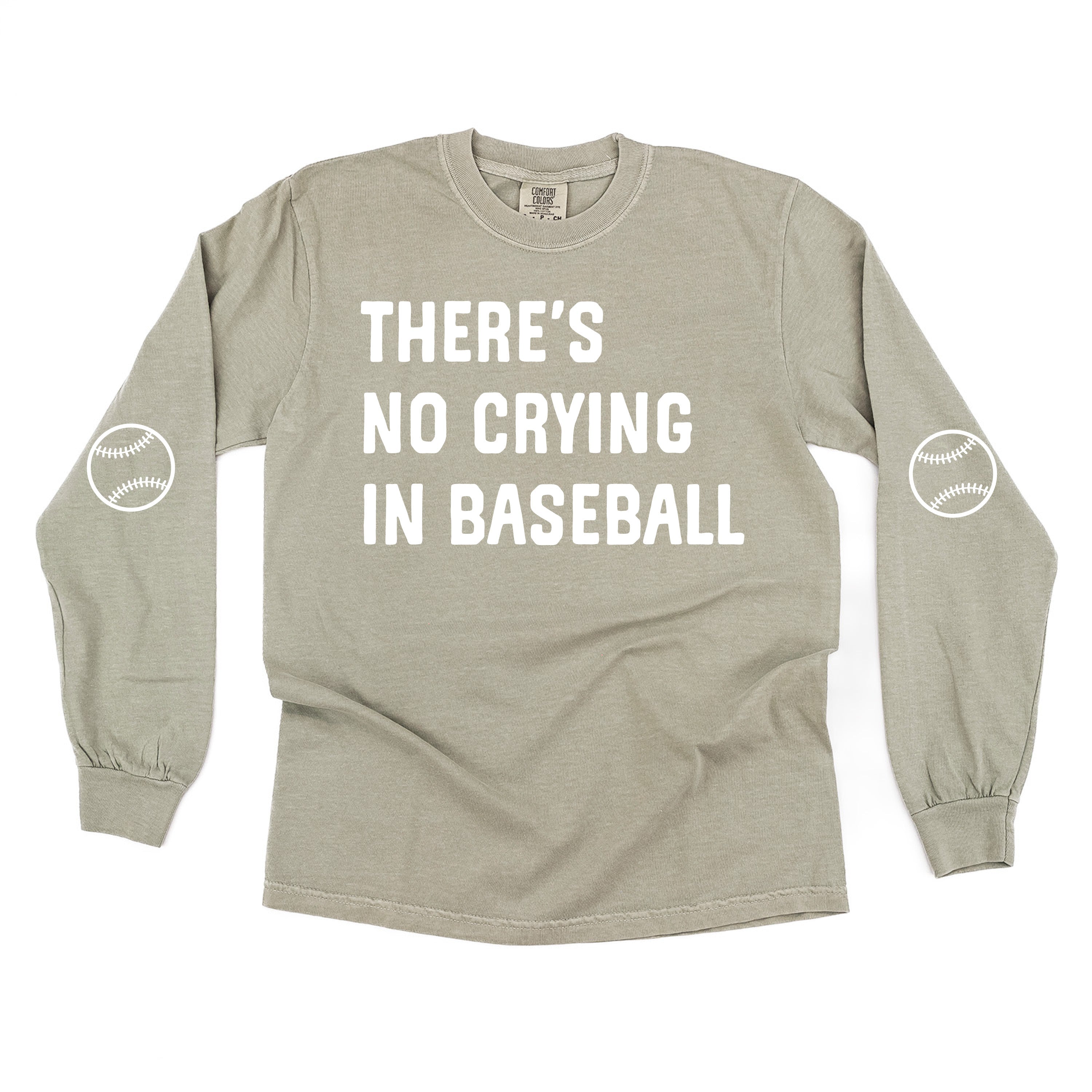 There's No Crying In Baseball (elbows) - Custom Number (back) - LONG SLEEVE Comfort Colors Tee Little Mama Shirt Shop