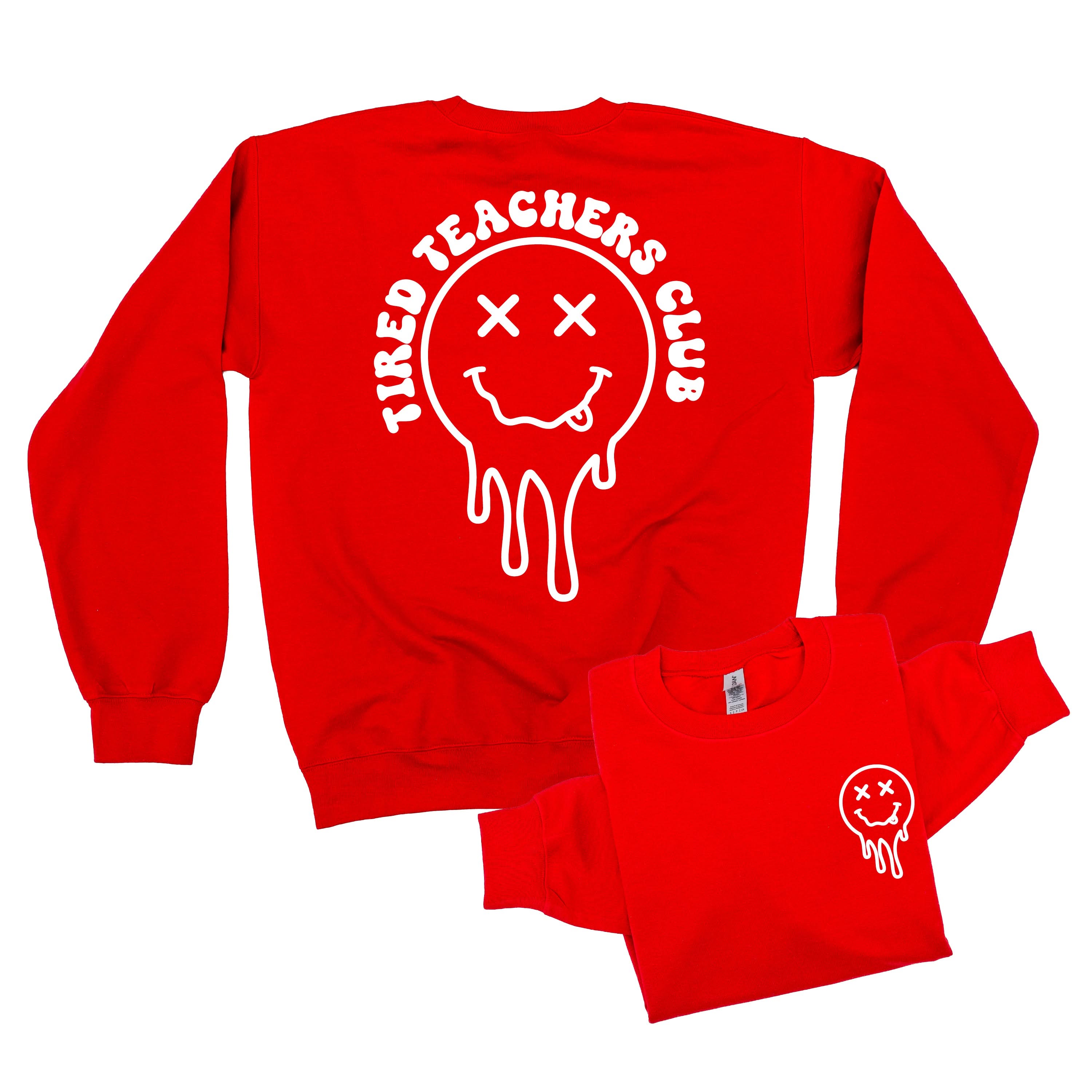 Tired Teachers Club - Melty X Squiggle Smiley (pf & b) - BASIC Fleece Little Mama Shirt Shop LLC