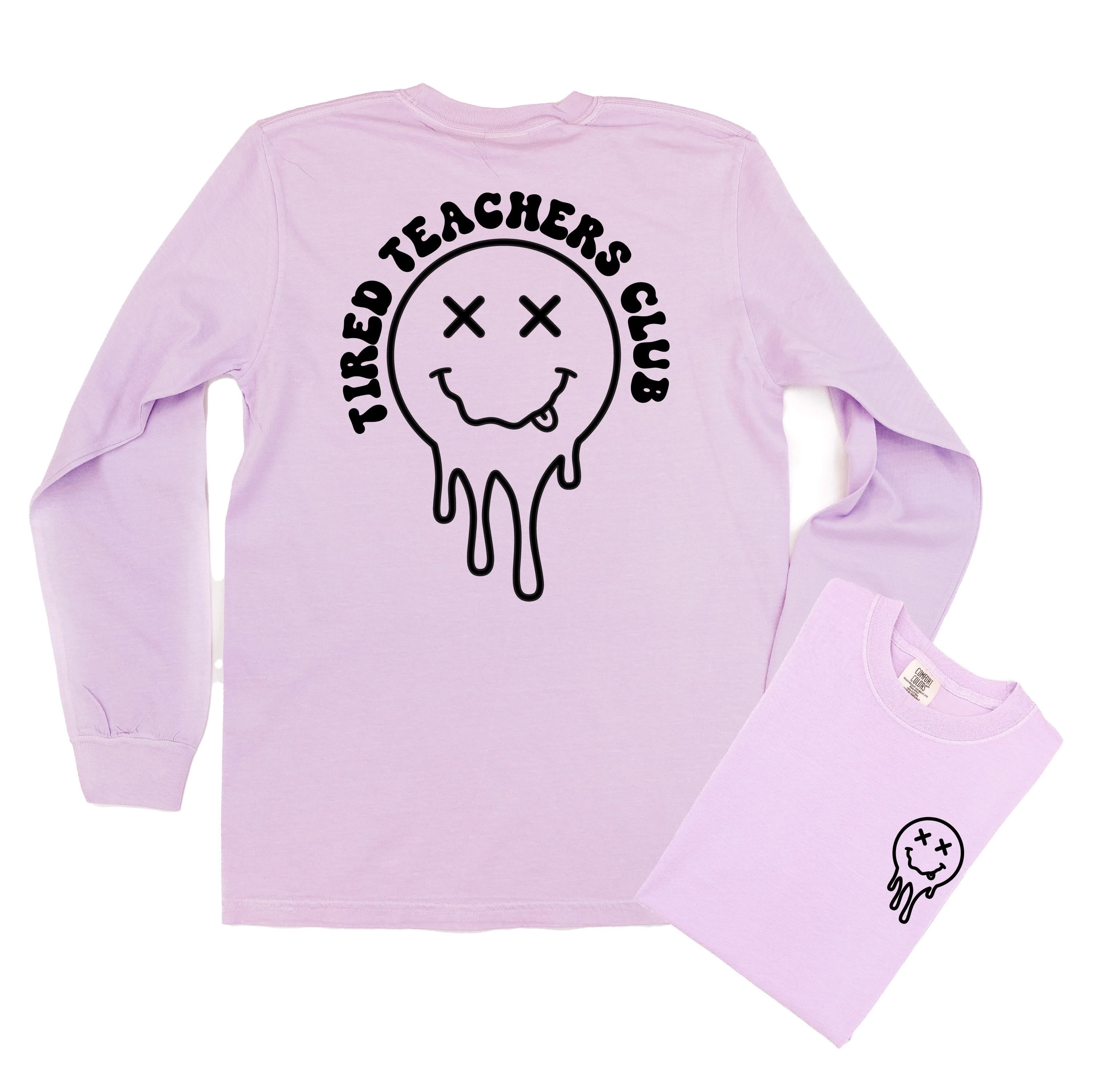 Tired Teachers Club - Melty X Squiggle Smiley (pf & b) - LONG SLEEVE Comfort Colors Tee Little Mama Shirt Shop
