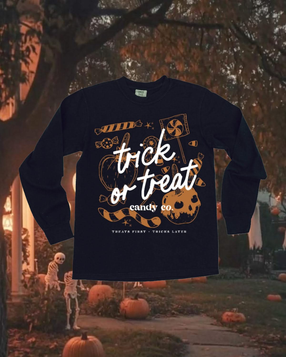 Trick or Treat Candy Co. - Long Sleeve Comfort Colors Tee Little Mama Shirt Shop
