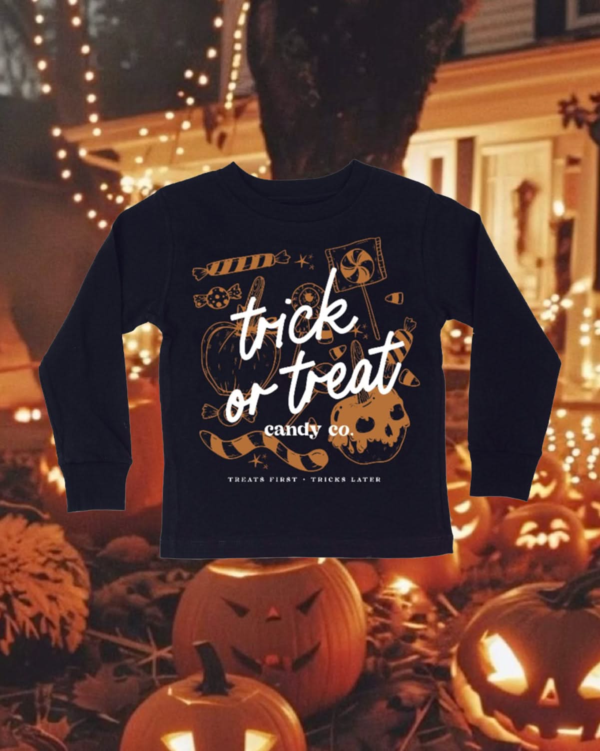 Trick or Treat Candy Co. - Black Child Long Sleeve Tee Little Mama Shirt Shop
