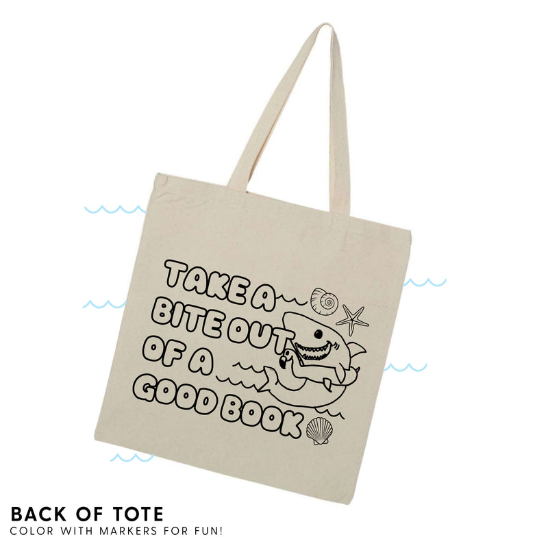 2024 SUMMER READING PROGRAM TOTE - TAKE A BITE OUT OF A GOOD BOOK (front and back design)