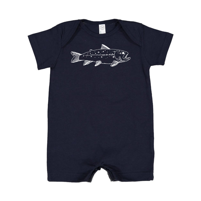 Hand Drawn Brook Trout - Short Sleeve / Shorts - One Piece Baby Romper