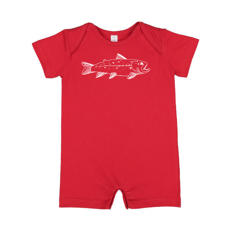 Hand Drawn Brook Trout - Short Sleeve / Shorts - One Piece Baby Romper