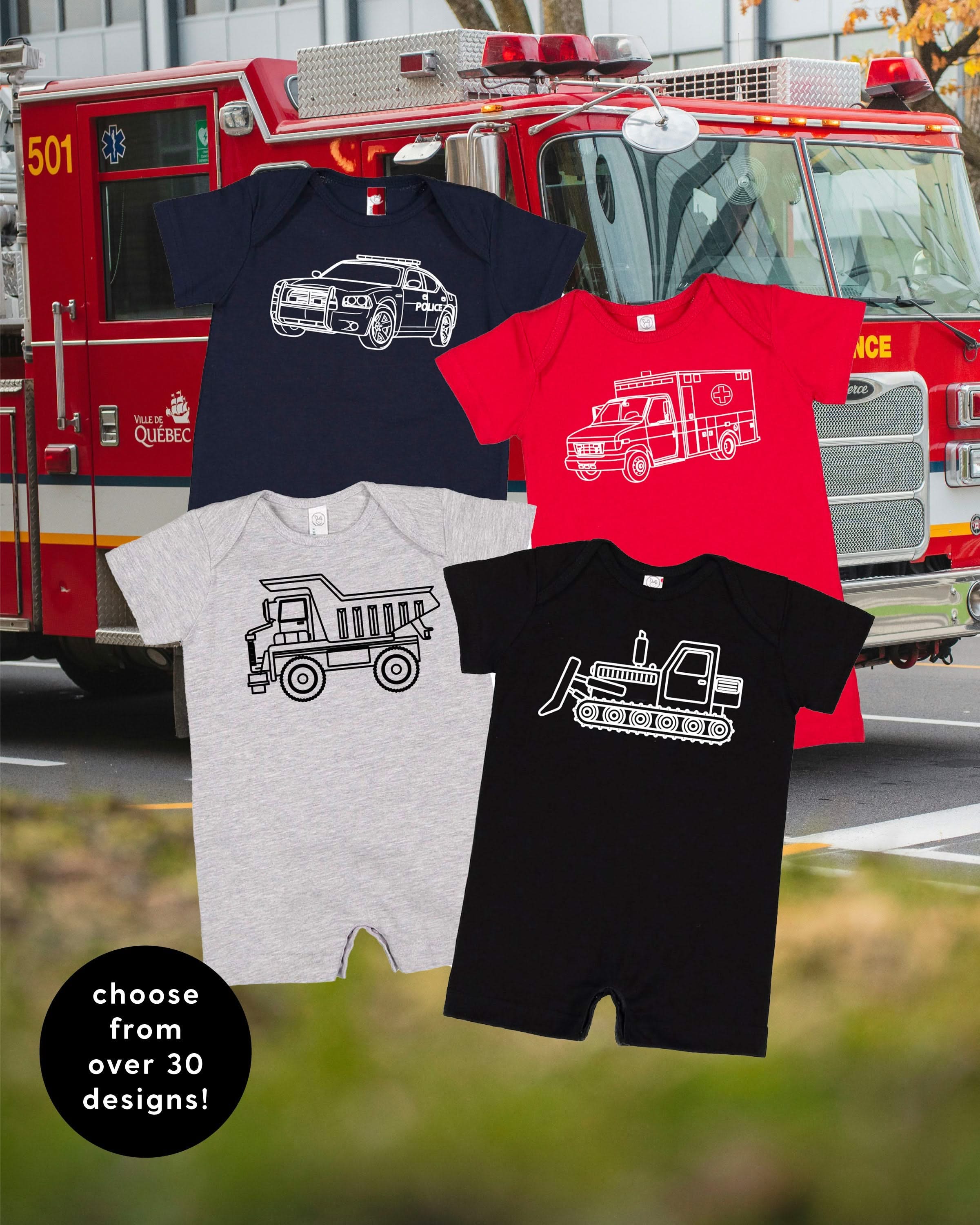 Trucks N' Things Minimalist Design - (Choose Your Vehicle) - Shorts Romper Little Mama Shirt Shop