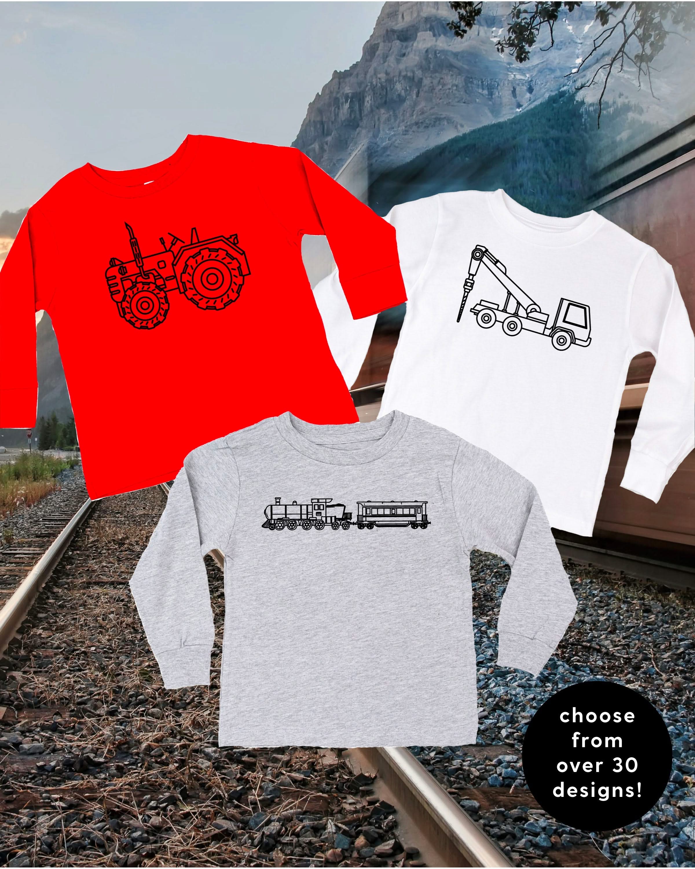 Trucks N' Things Minimalist Design - (Choose Your Vehicle) - Child Long Sleeve Tee Little Mama Shirt Shop