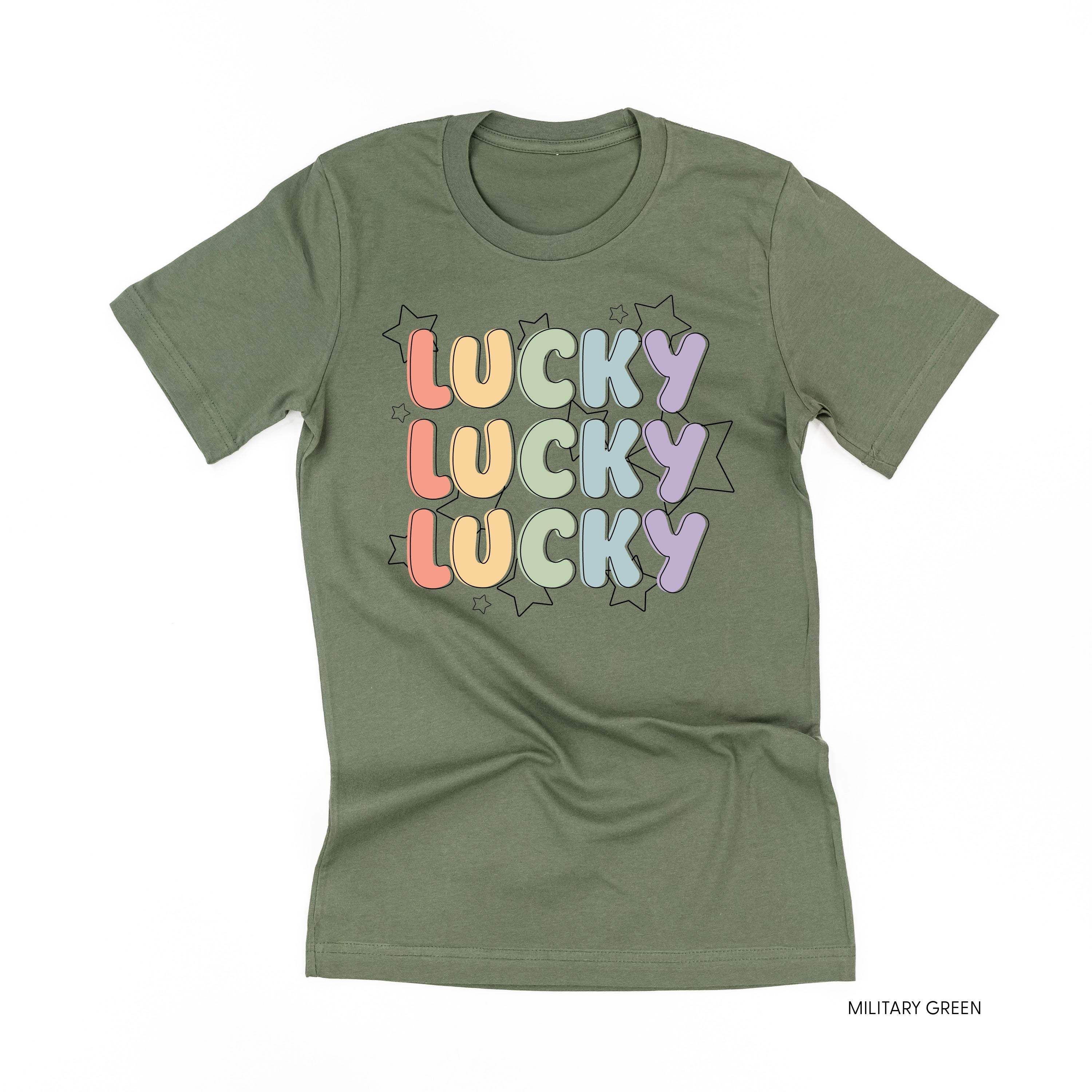Bubble Letters & Stars Lucky x3 - Unisex Tee Little Mama Shirt Shop
