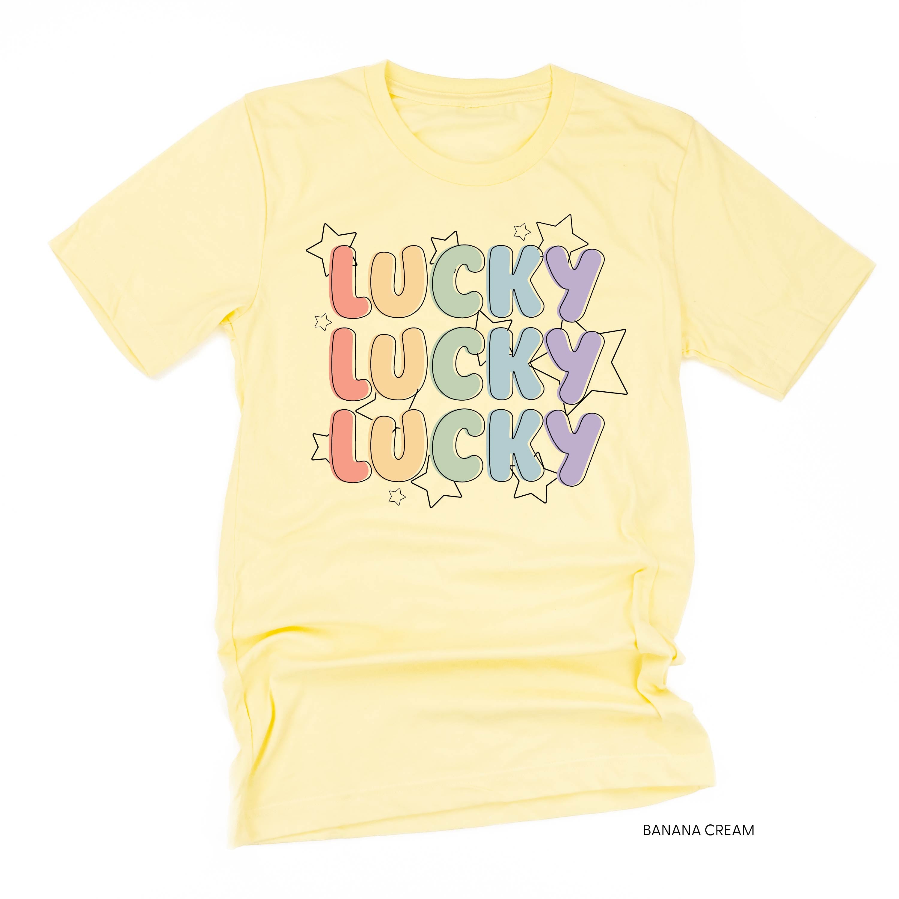 Bubble Letters & Stars Lucky x3 - Unisex Tee Little Mama Shirt Shop