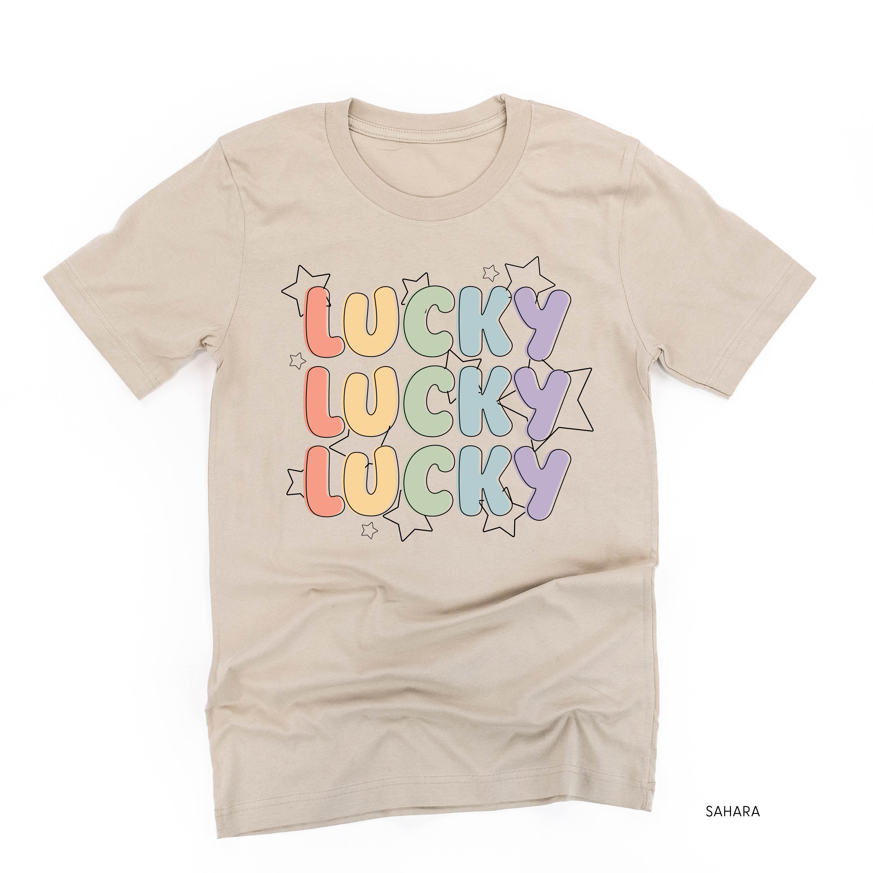 Bubble Letters & Stars Lucky x3 - Unisex Tee Little Mama Shirt Shop
