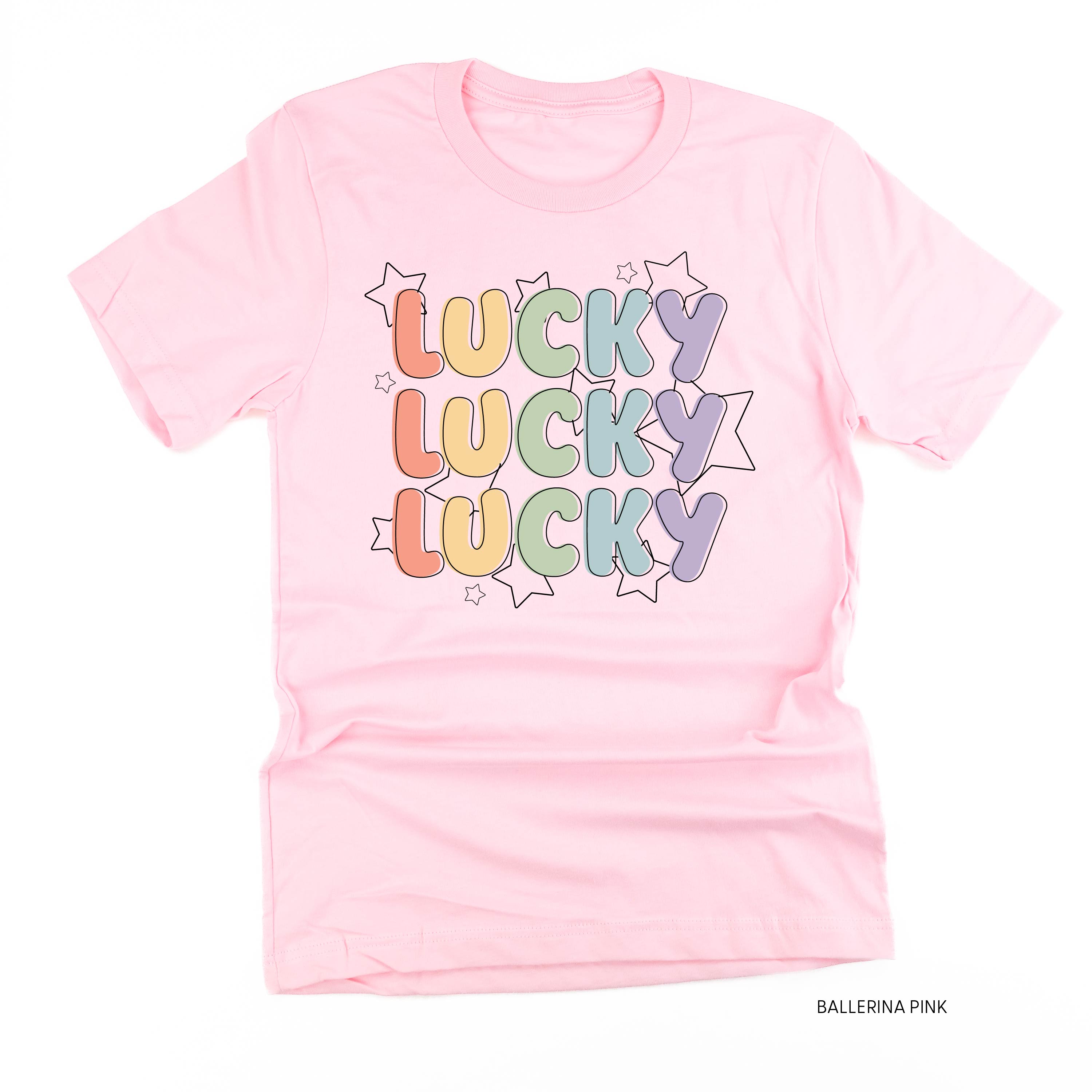 Bubble Letters & Stars Lucky x3 - Unisex Tee Little Mama Shirt Shop