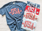 Red white and blue USA shirts with gingham print, comfort colors patriotic tees, trendy 4th of July outfits for women