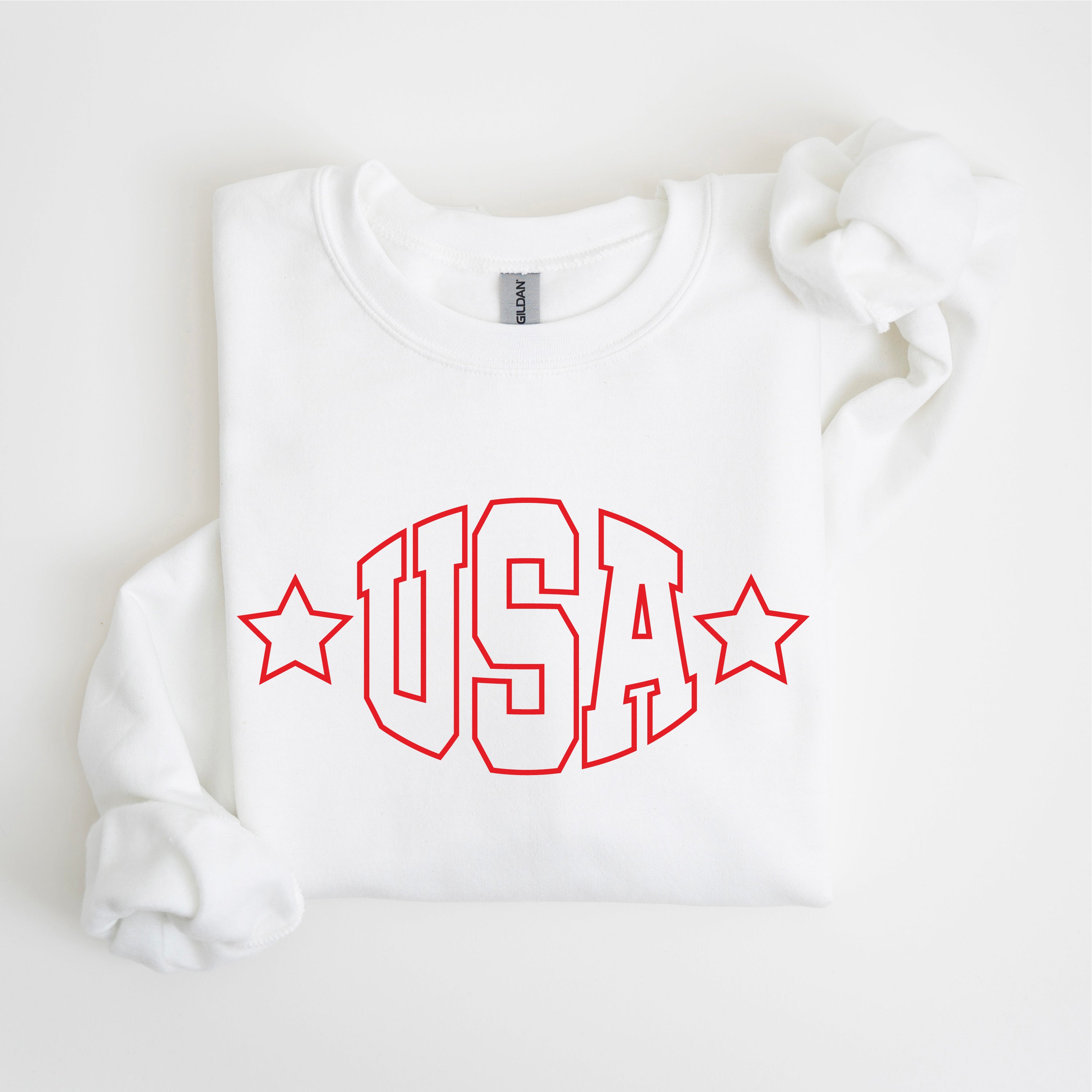 USA - Hollow Font - BASIC FLEECE CREWNECK Little Mama Shirt Shop LLC