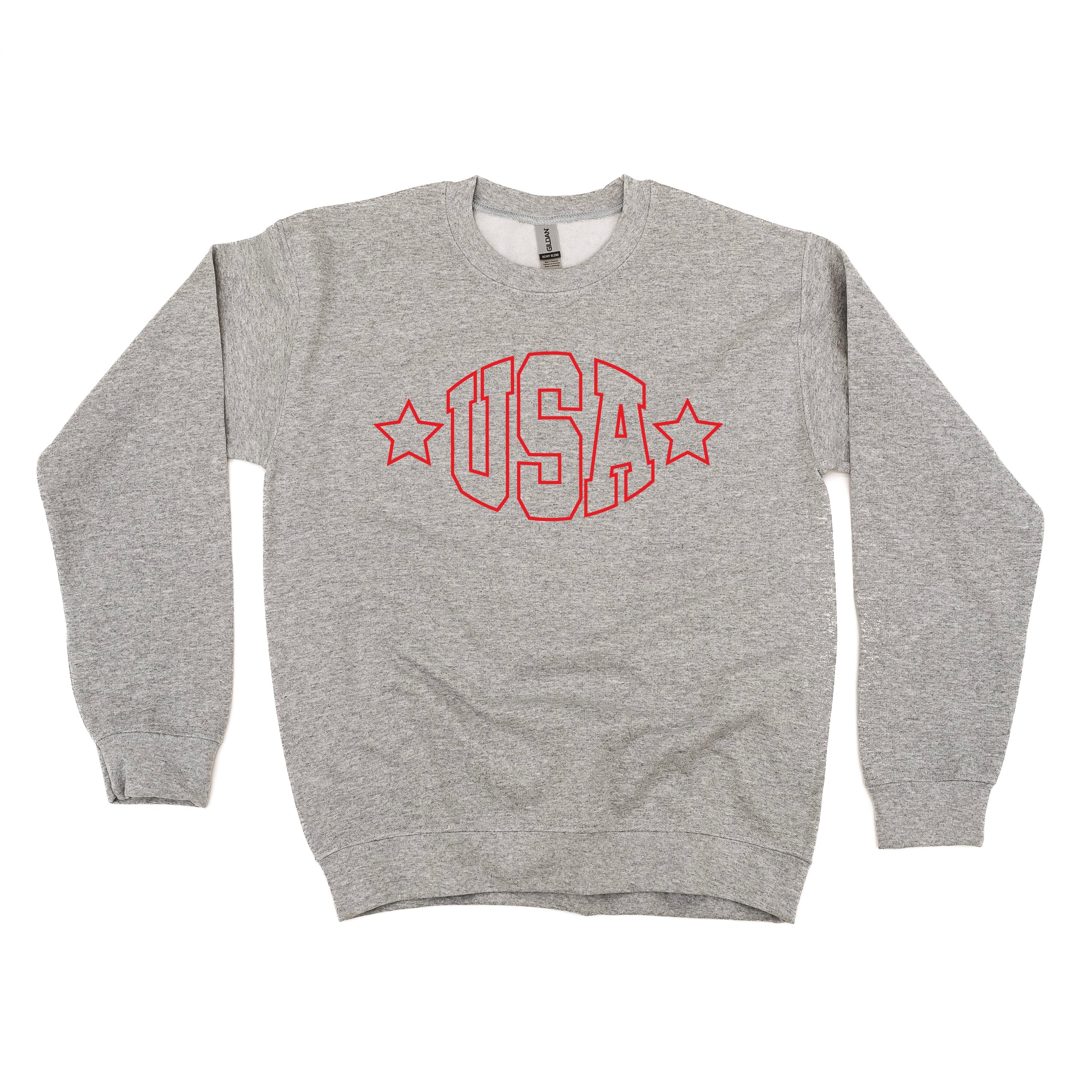 USA - Hollow Font - BASIC FLEECE CREWNECK Little Mama Shirt Shop LLC