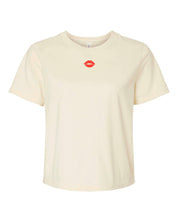 Adult tee in natural with mini symbol lips design on front, shown on flat lay – Little Mama Shirt Shop