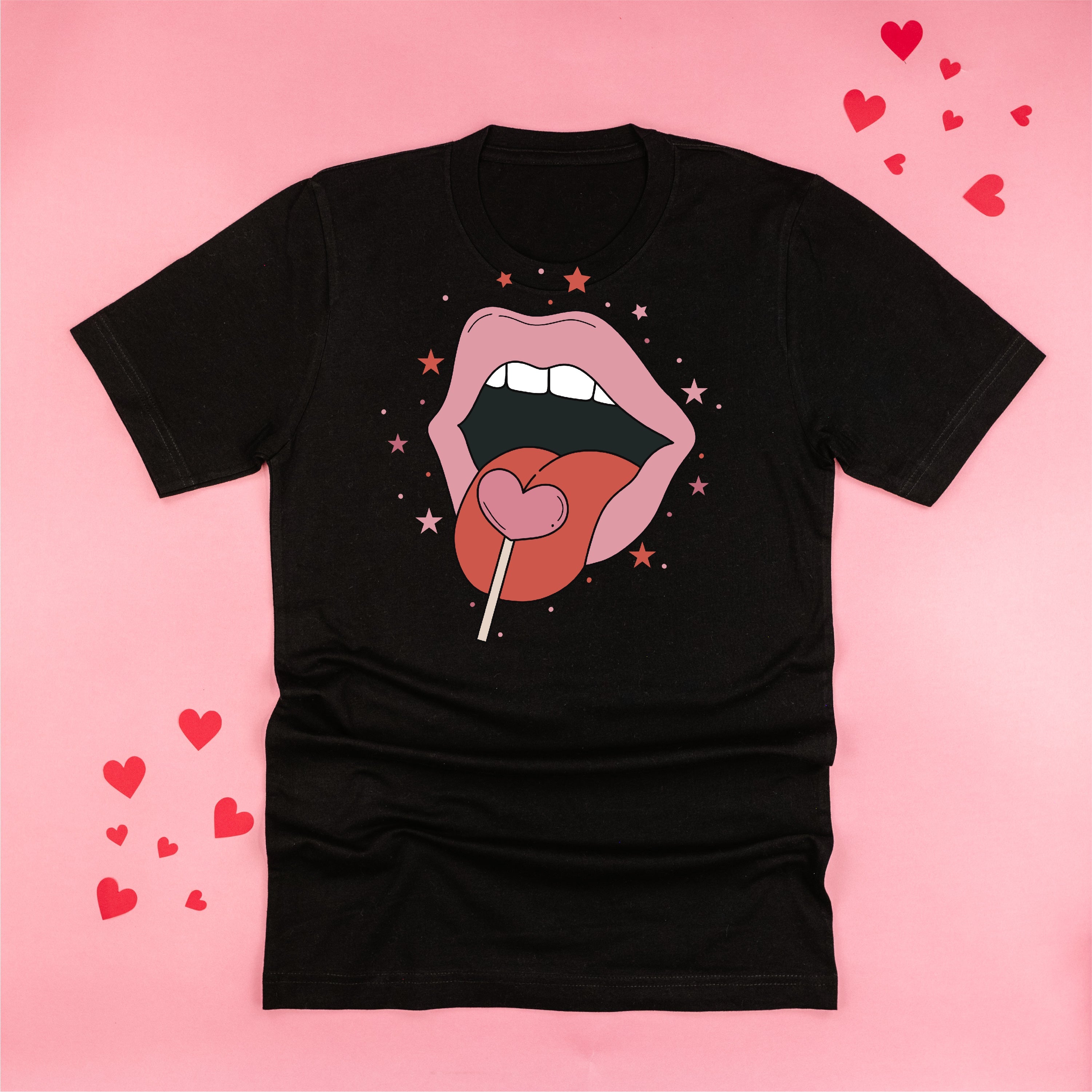 Valentine's Day Lips With Heart Lollipop - Unisex Tee Little Mama Shirt Shop