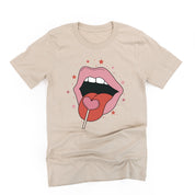 Valentine's Day Lips With Heart Lollipop - Unisex Tee Little Mama Shirt Shop