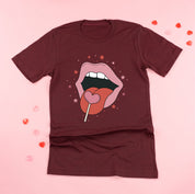 Valentine's Day Lips With Heart Lollipop - Unisex Tee Little Mama Shirt Shop