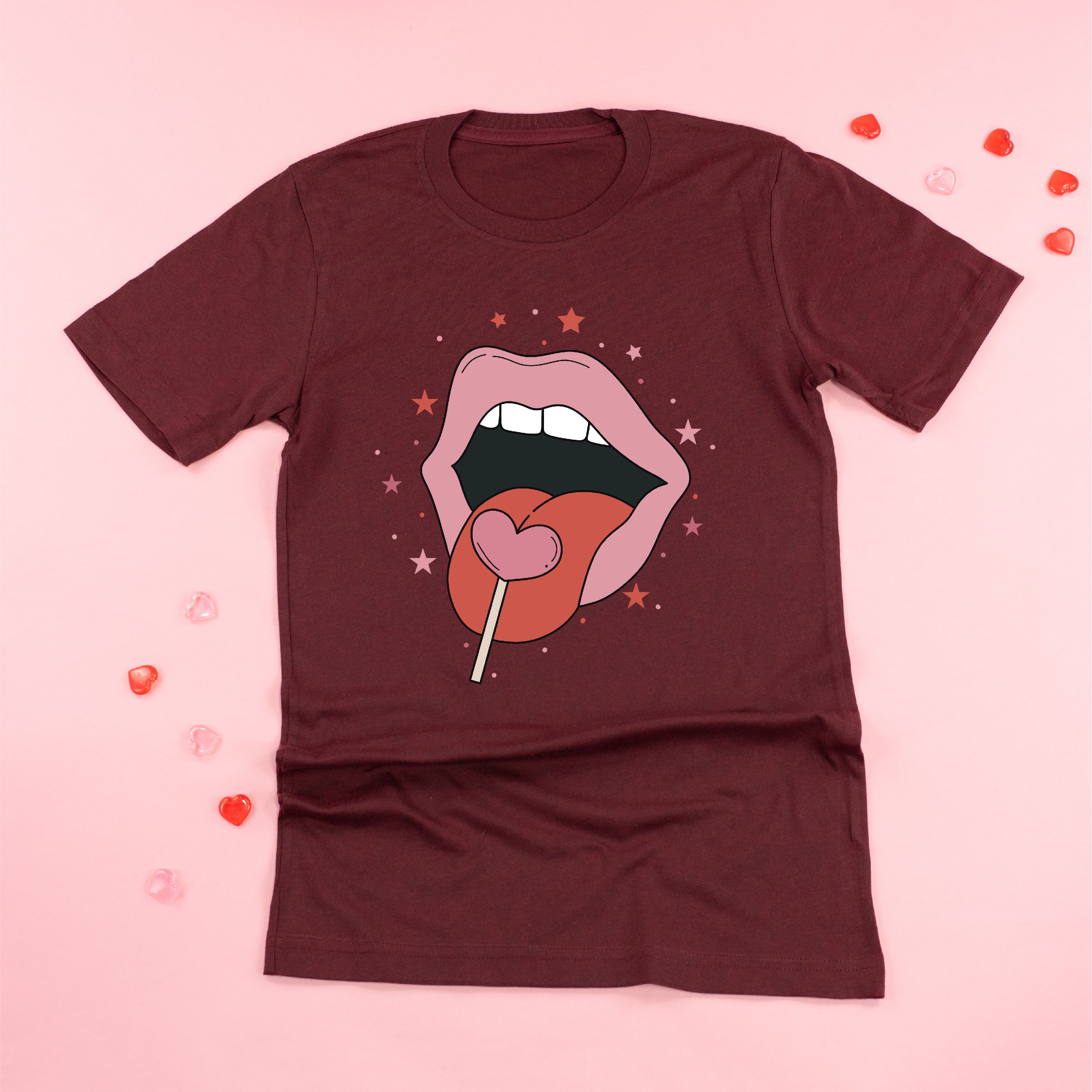 Valentine's Day Lips With Heart Lollipop - Unisex Tee Little Mama Shirt Shop