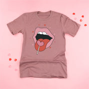 Valentine's Day Lips With Heart Lollipop - Unisex Tee Little Mama Shirt Shop