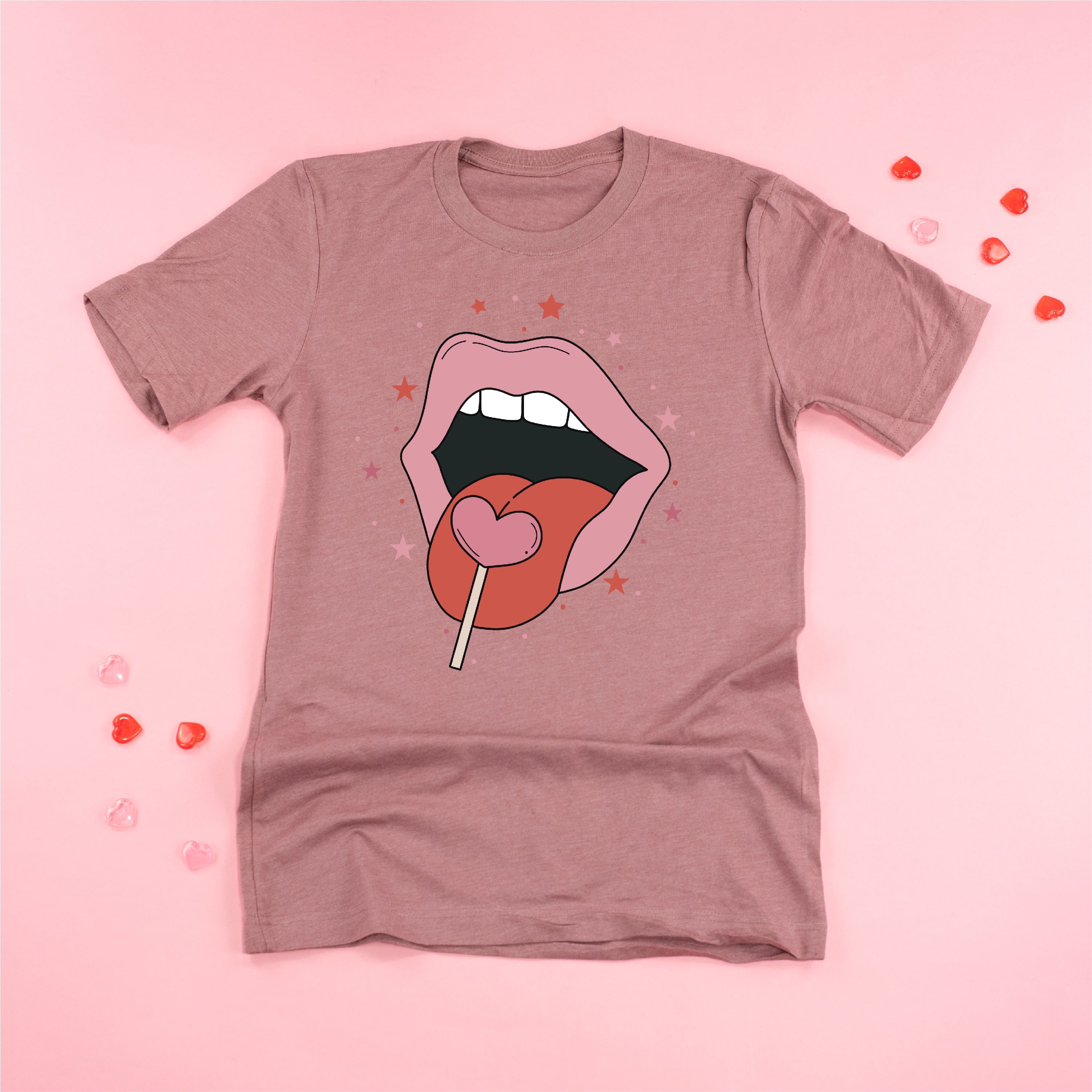 Valentine's Day Lips With Heart Lollipop - Unisex Tee Little Mama Shirt Shop
