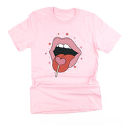 Valentine's Day Lips With Heart Lollipop - Unisex Tee Little Mama Shirt Shop