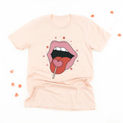 Valentine's Day Lips With Heart Lollipop - Unisex Tee Little Mama Shirt Shop