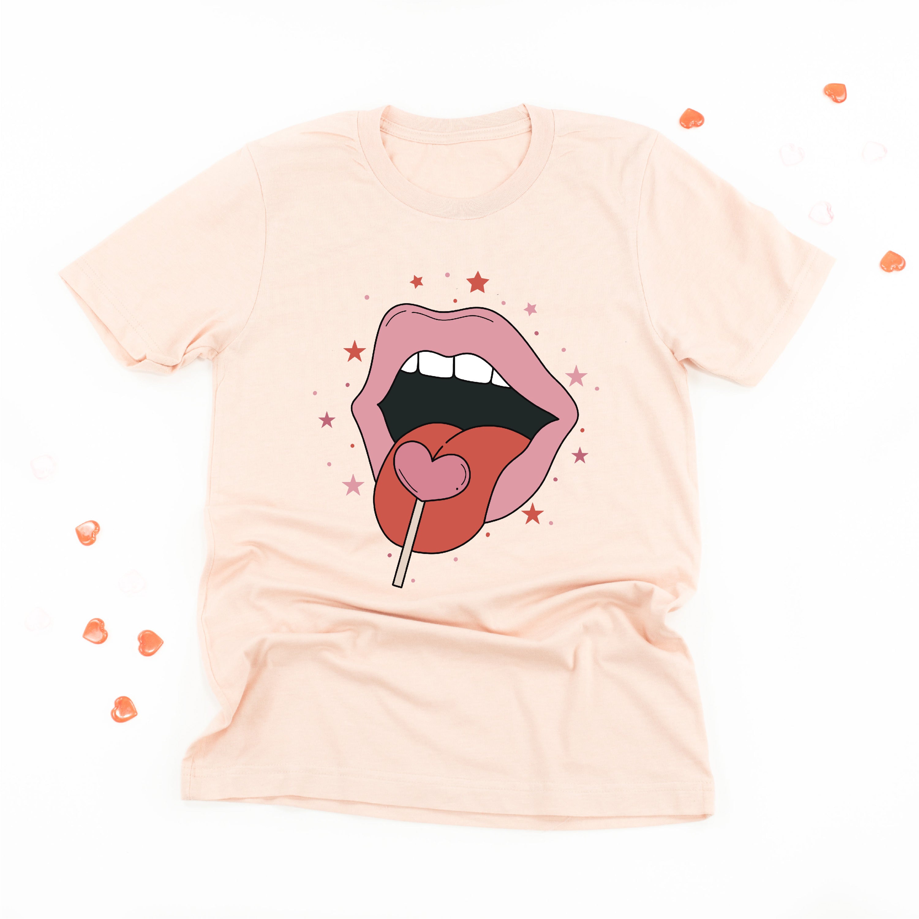 Valentine's Day Lips With Heart Lollipop - Unisex Tee Little Mama Shirt Shop