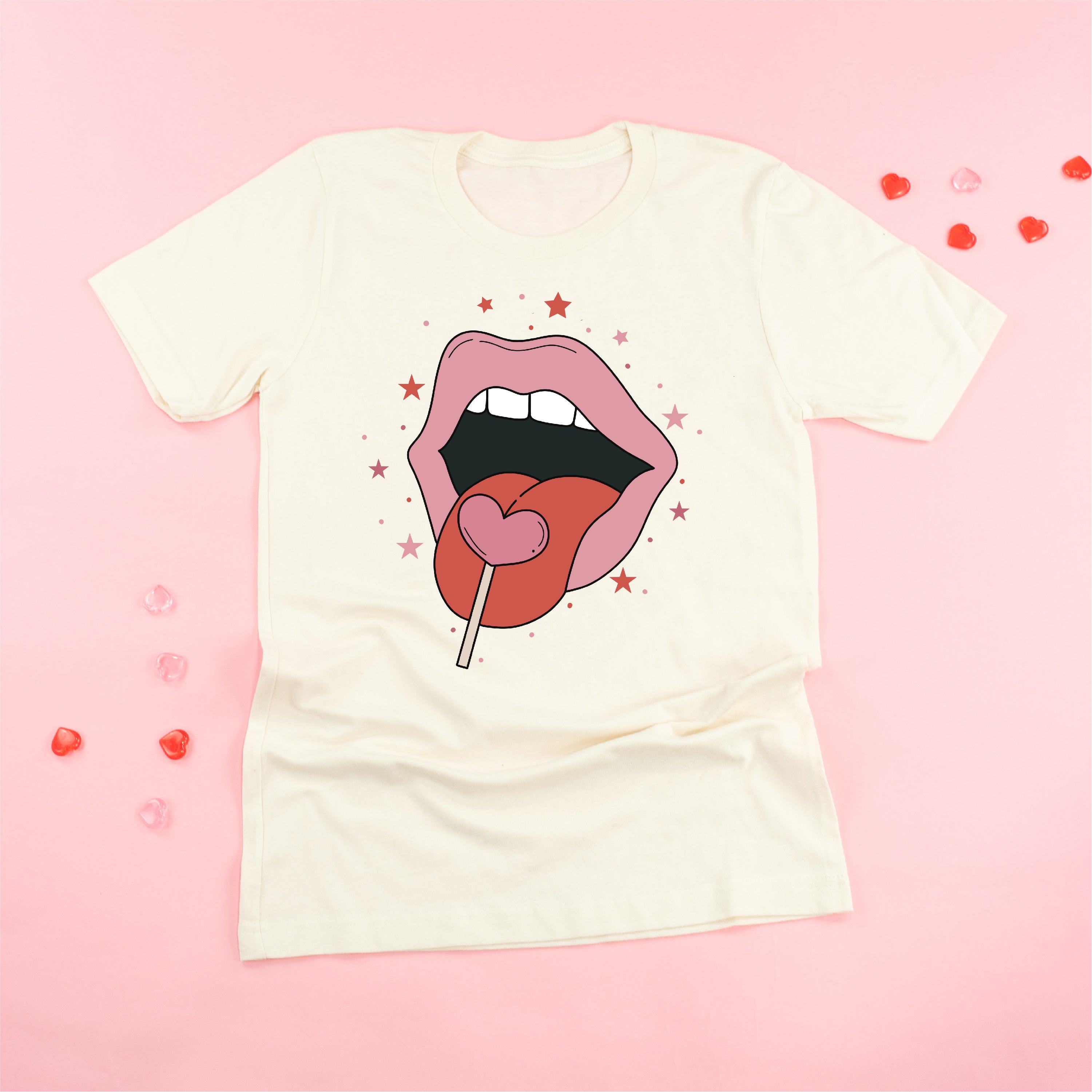 Valentine's Day Lips With Heart Lollipop - Unisex Tee Little Mama Shirt Shop