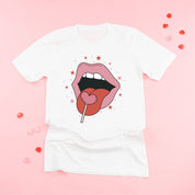Valentine's Day Lips With Heart Lollipop - Unisex Tee Little Mama Shirt Shop