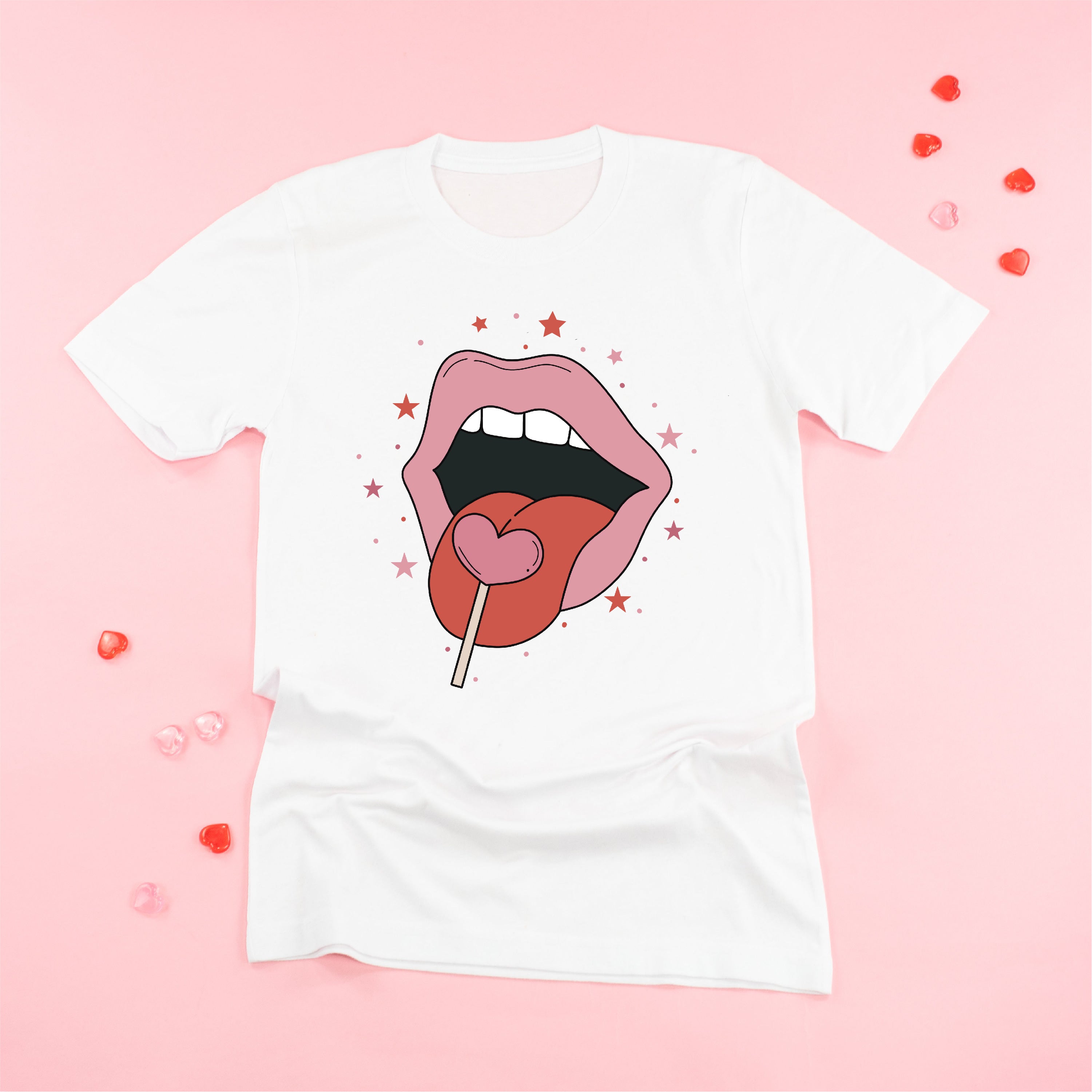 Valentine's Day Lips With Heart Lollipop - Unisex Tee Little Mama Shirt Shop
