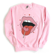 Valentine's Day Lips With Heart Lollipop - BASIC Fleece Little Mama Shirt Shop LLC