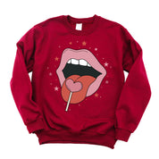 Valentine's Day Lips With Heart Lollipop - BASIC Fleece Little Mama Shirt Shop LLC