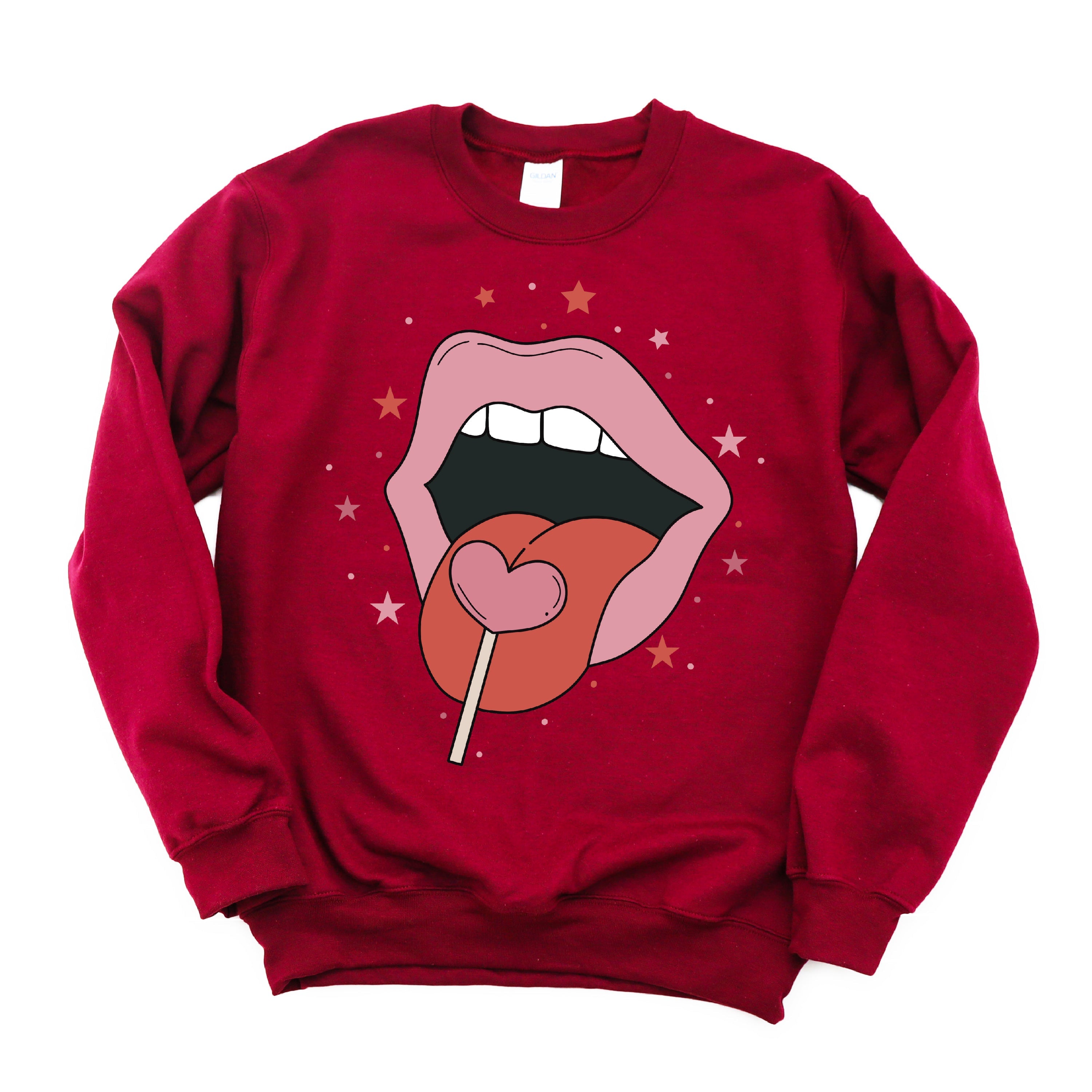 Valentine's Day Lips With Heart Lollipop - BASIC Fleece Little Mama Shirt Shop LLC