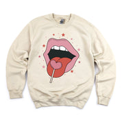 Valentine's Day Lips With Heart Lollipop - BASIC Fleece Little Mama Shirt Shop LLC