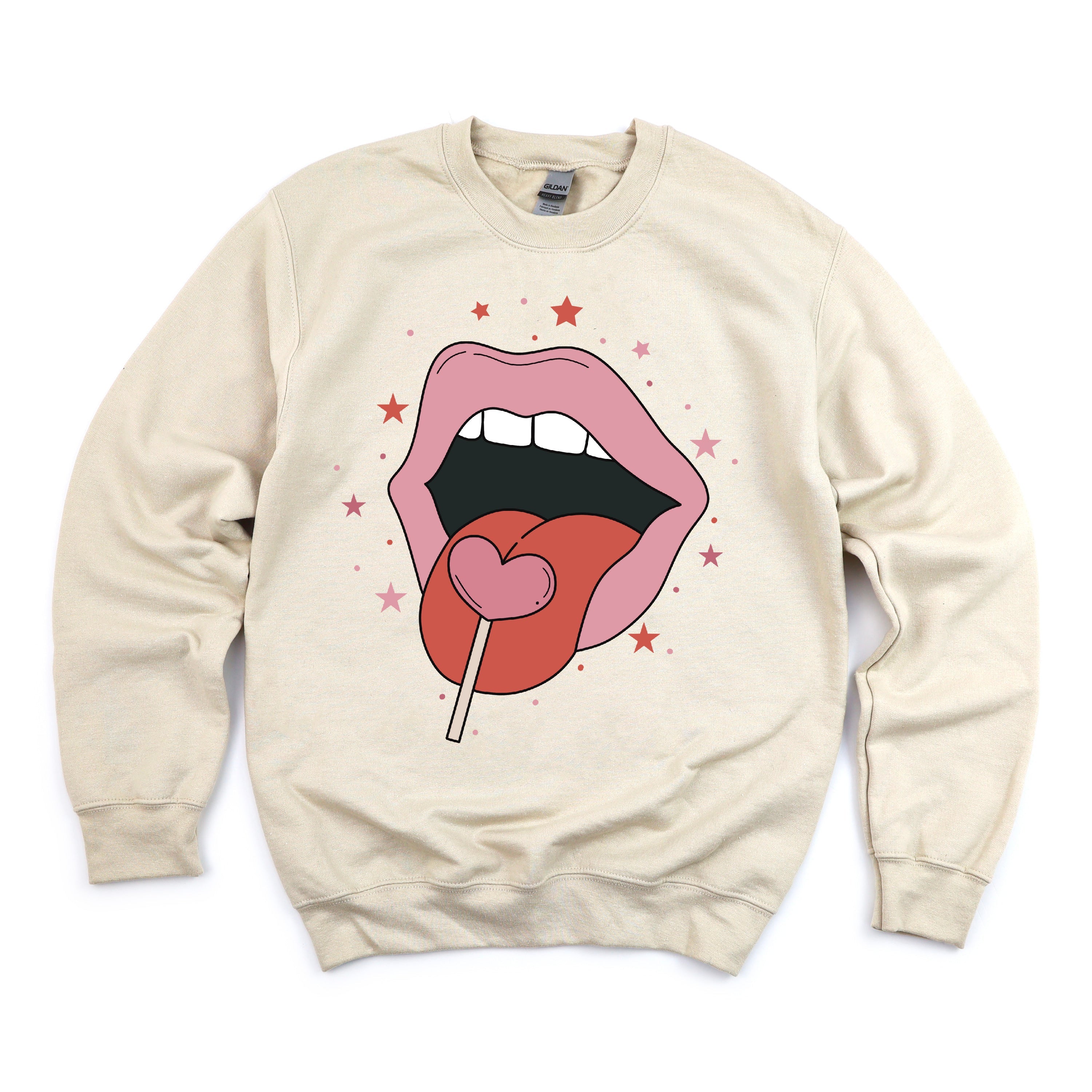 Valentine's Day Lips With Heart Lollipop - BASIC Fleece Little Mama Shirt Shop LLC