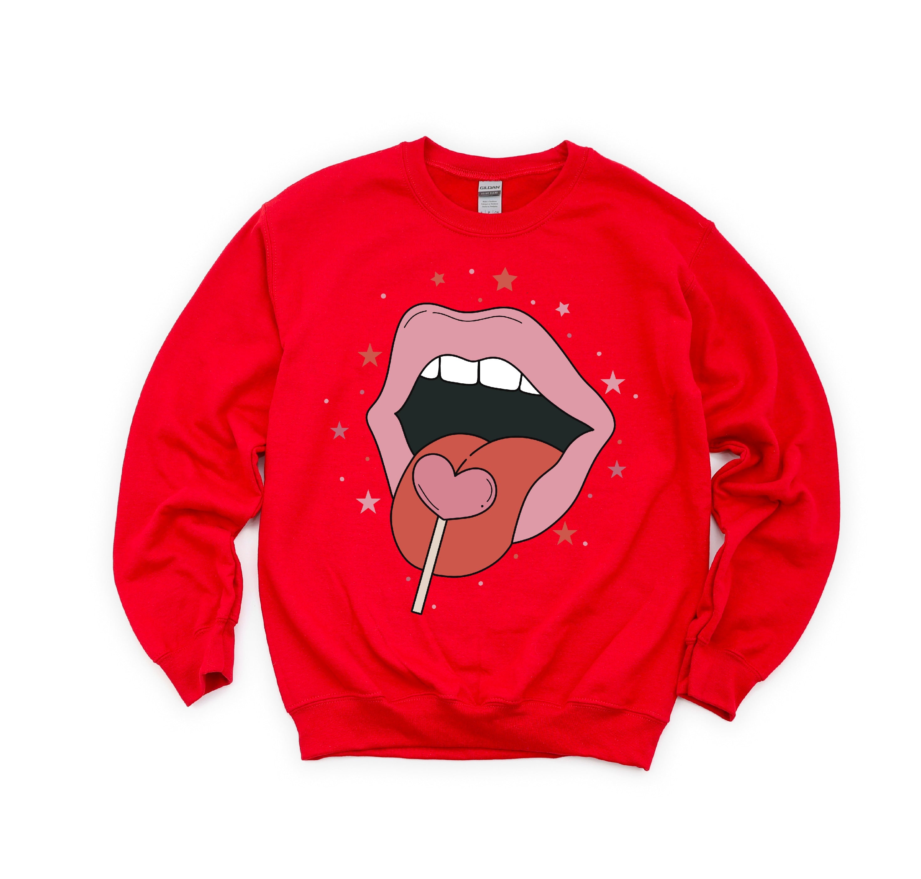 Valentine's Day Lips With Heart Lollipop - BASIC Fleece Little Mama Shirt Shop LLC