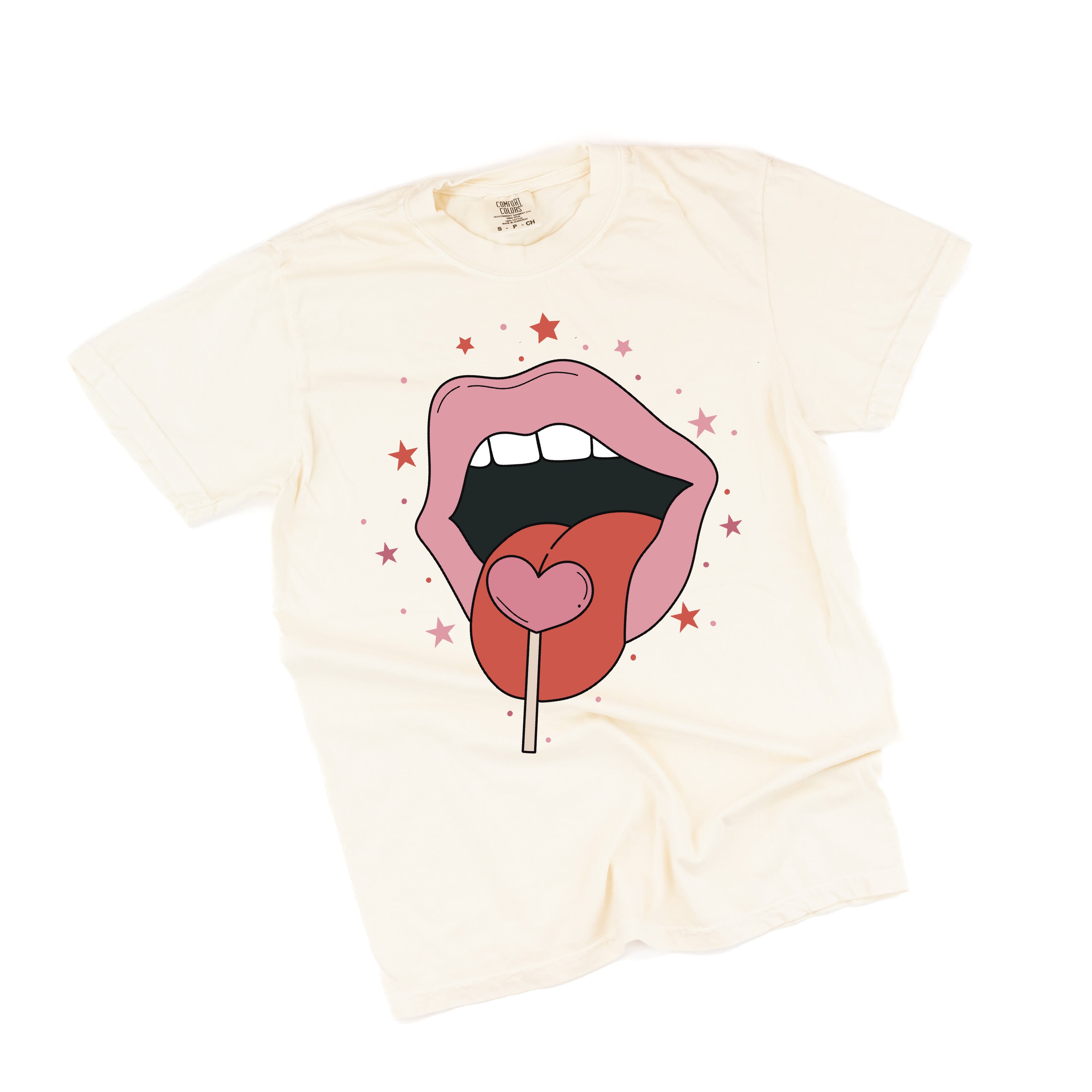 Valentine's Day Lips With Heart Lollipop - Comfort Colors Tee Little Mama Shirt Shop