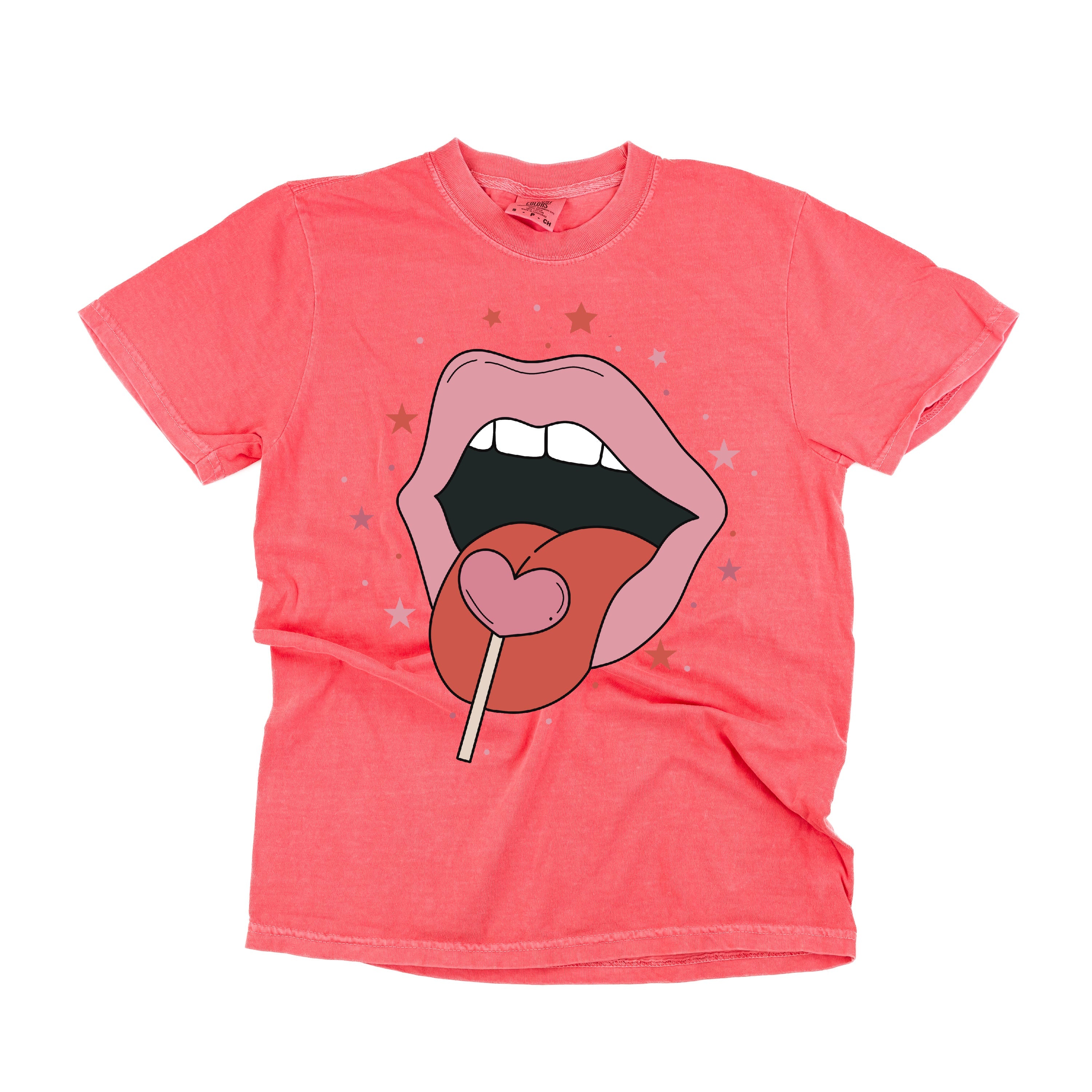 Valentine's Day Lips With Heart Lollipop - Comfort Colors Tee Little Mama Shirt Shop