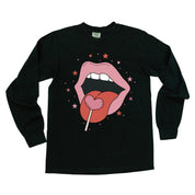 Valentine's Day Lips With Heart Lollipop - LONG SLEEVE Comfort Colors Tee Little Mama Shirt Shop