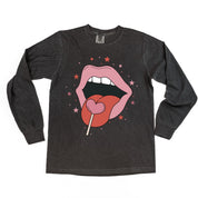 Valentine's Day Lips With Heart Lollipop - LONG SLEEVE Comfort Colors Tee Little Mama Shirt Shop