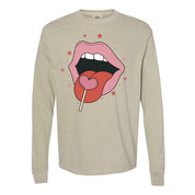 Valentine's Day Lips With Heart Lollipop - LONG SLEEVE Comfort Colors Tee Little Mama Shirt Shop