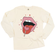 Valentine's Day Lips With Heart Lollipop - LONG SLEEVE Comfort Colors Tee Little Mama Shirt Shop