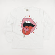 Valentine's Day Lips With Heart Lollipop - LONG SLEEVE Comfort Colors Tee Little Mama Shirt Shop